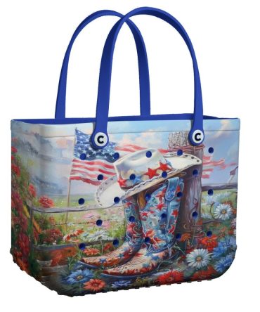Patriotic Western Tote Bag - Stylish Usa Cowboy Boot & Hat Design, Perfect For Summer Outings!