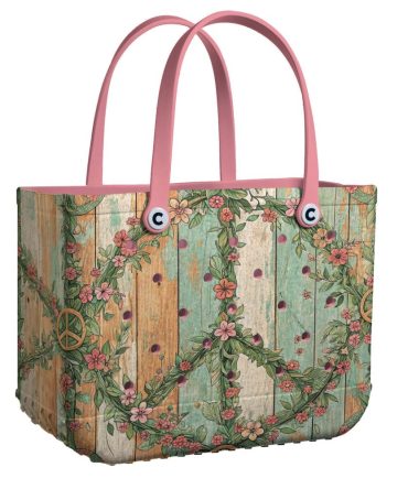 Boho Floral Peace Sign Tote Bag - Eco-Friendly, Stylish & Spacious Shoulder Bag For Women