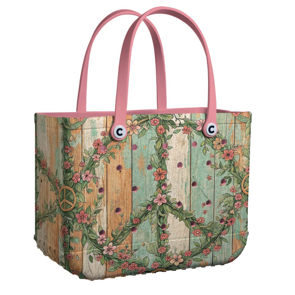 Boho Floral Peace Sign Tote Bag - Eco-Friendly, Stylish & Spacious Shoulder Bag For Women