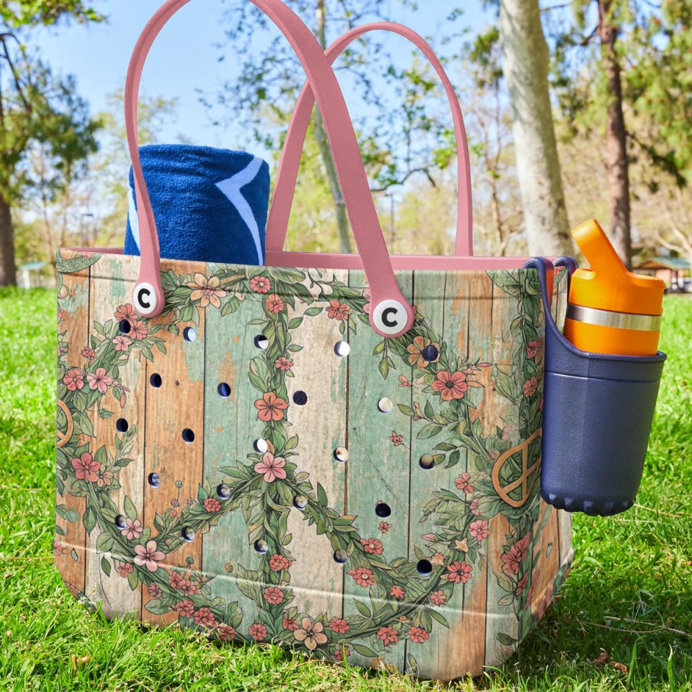 Boho Floral Peace Sign Tote Bag - Eco-Friendly, Stylish & Spacious Shoulder Bag For Women - Image 2