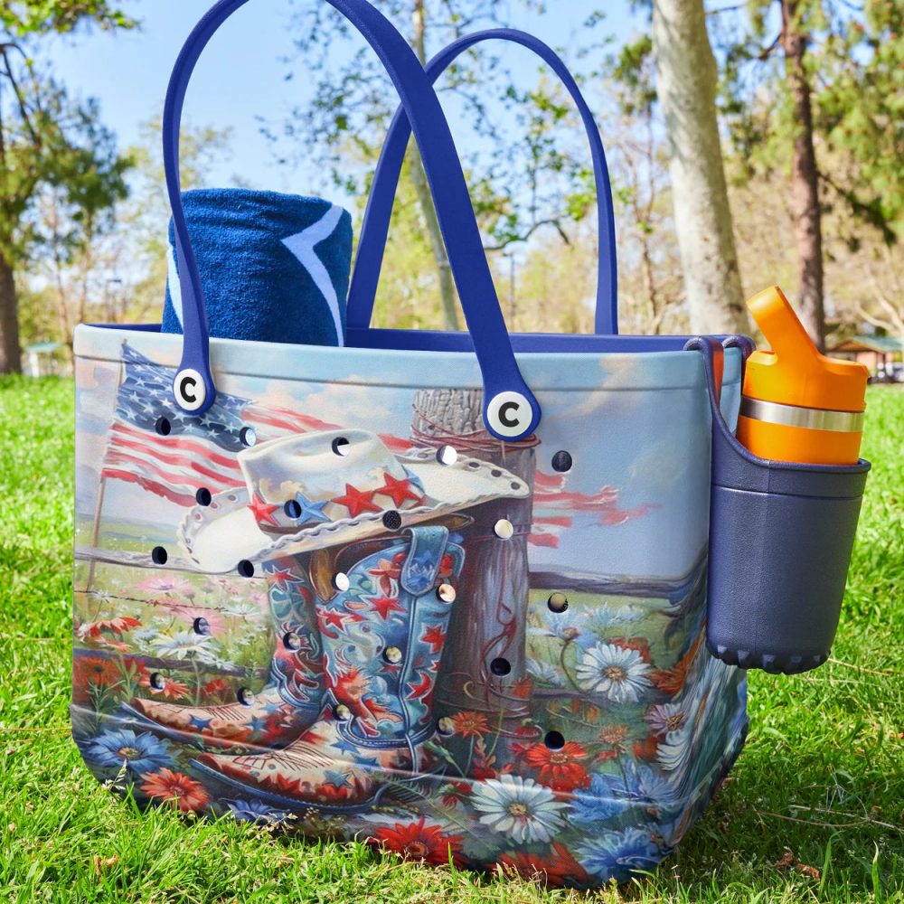 Patriotic Western Tote Bag - Stylish Usa Cowboy Boot & Hat Design, Perfect For Summer Outings! - Image 3