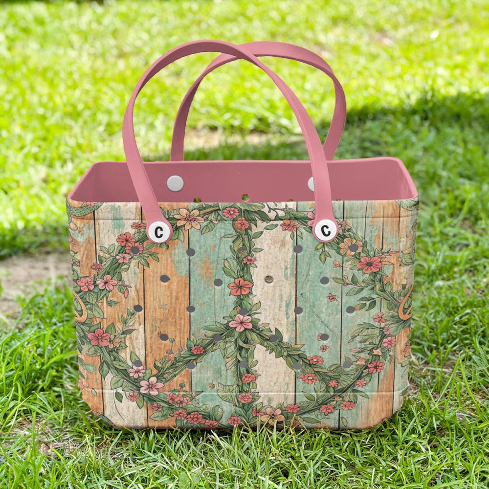 Boho Floral Peace Sign Tote Bag - Eco-Friendly, Stylish & Spacious Shoulder Bag For Women - Image 3