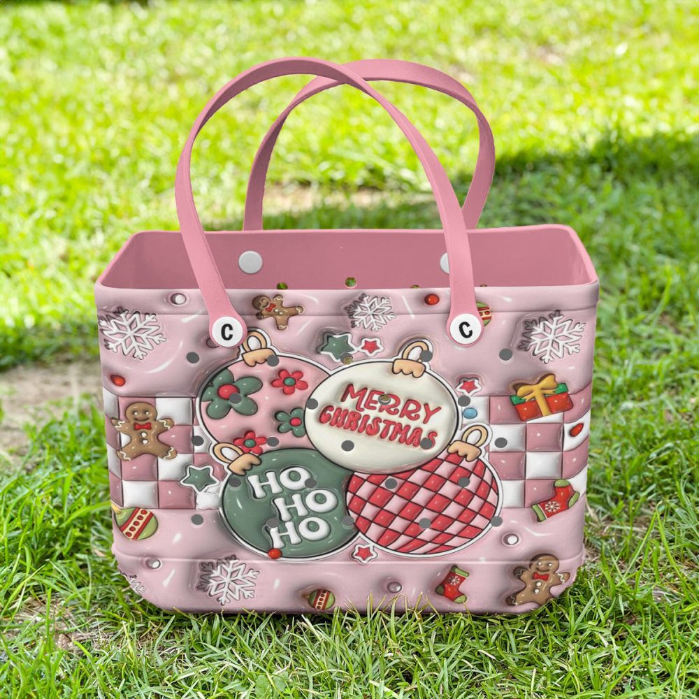 Festive Pink Christmas Tote Bag – Cute Holiday Design With Snowflakes & Gingerbread - Image 4