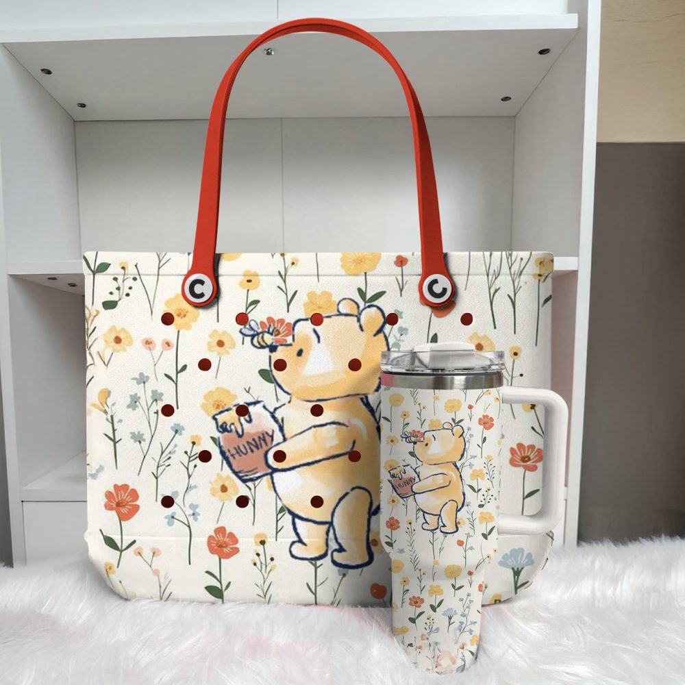Charming Floral Tote Bag With Cute Bear Design – Perfect For Everyday Use! - Image 2