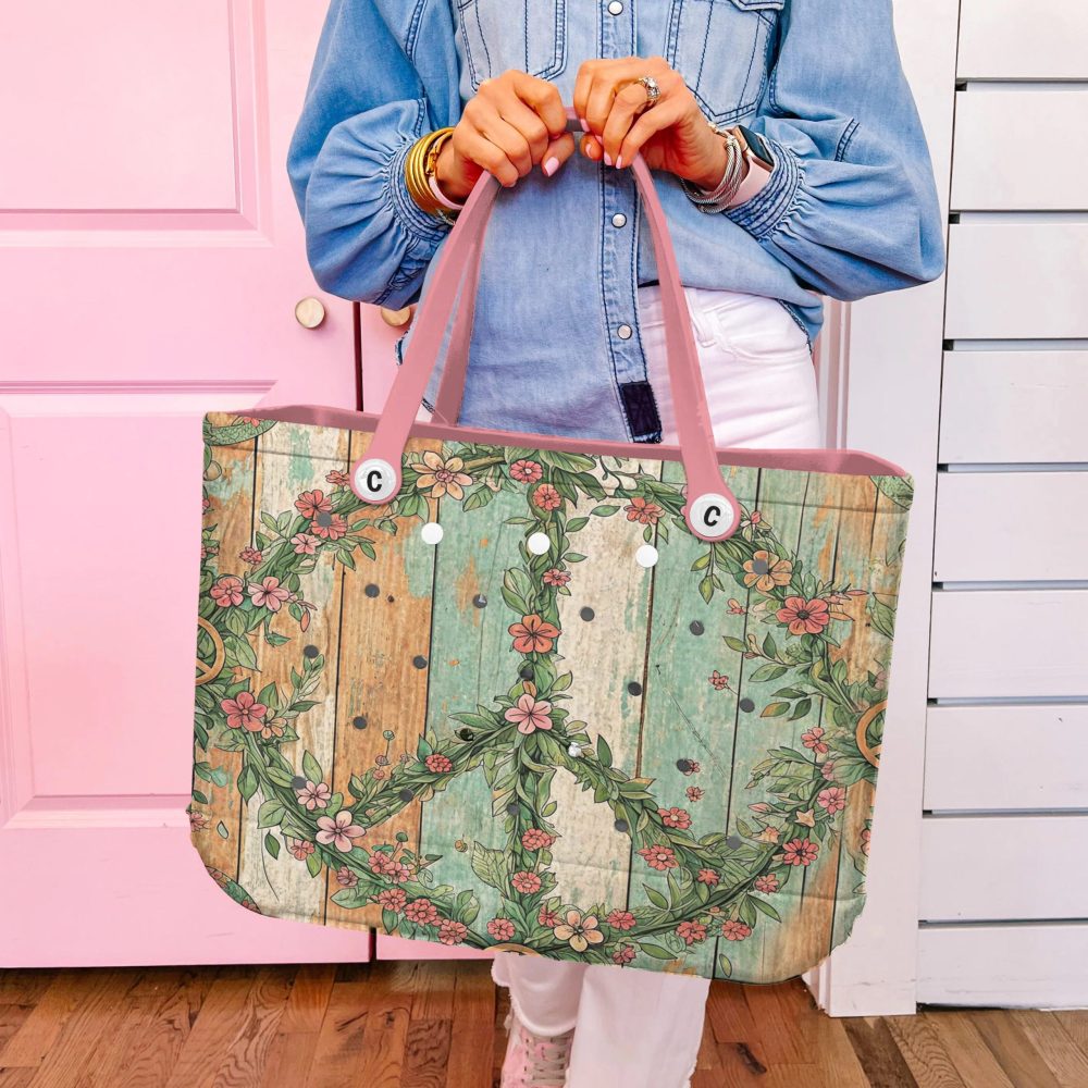 Boho Floral Peace Sign Tote Bag - Eco-Friendly, Stylish & Spacious Shoulder Bag For Women - Image 4