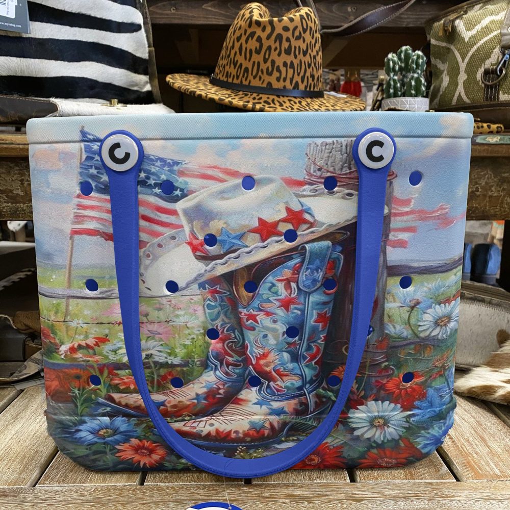Patriotic Western Tote Bag - Stylish Usa Cowboy Boot & Hat Design, Perfect For Summer Outings! - Image 2