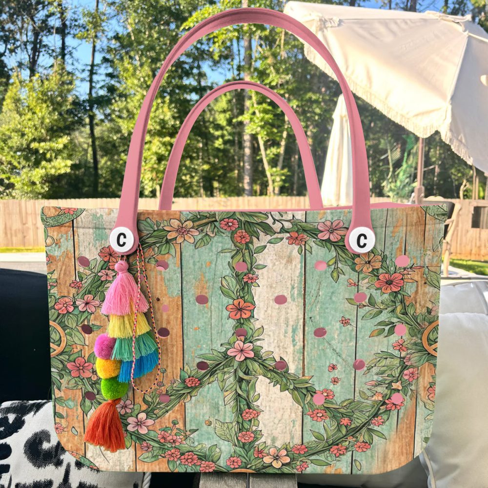 Boho Floral Peace Sign Tote Bag - Eco-Friendly, Stylish & Spacious Shoulder Bag For Women - Image 5