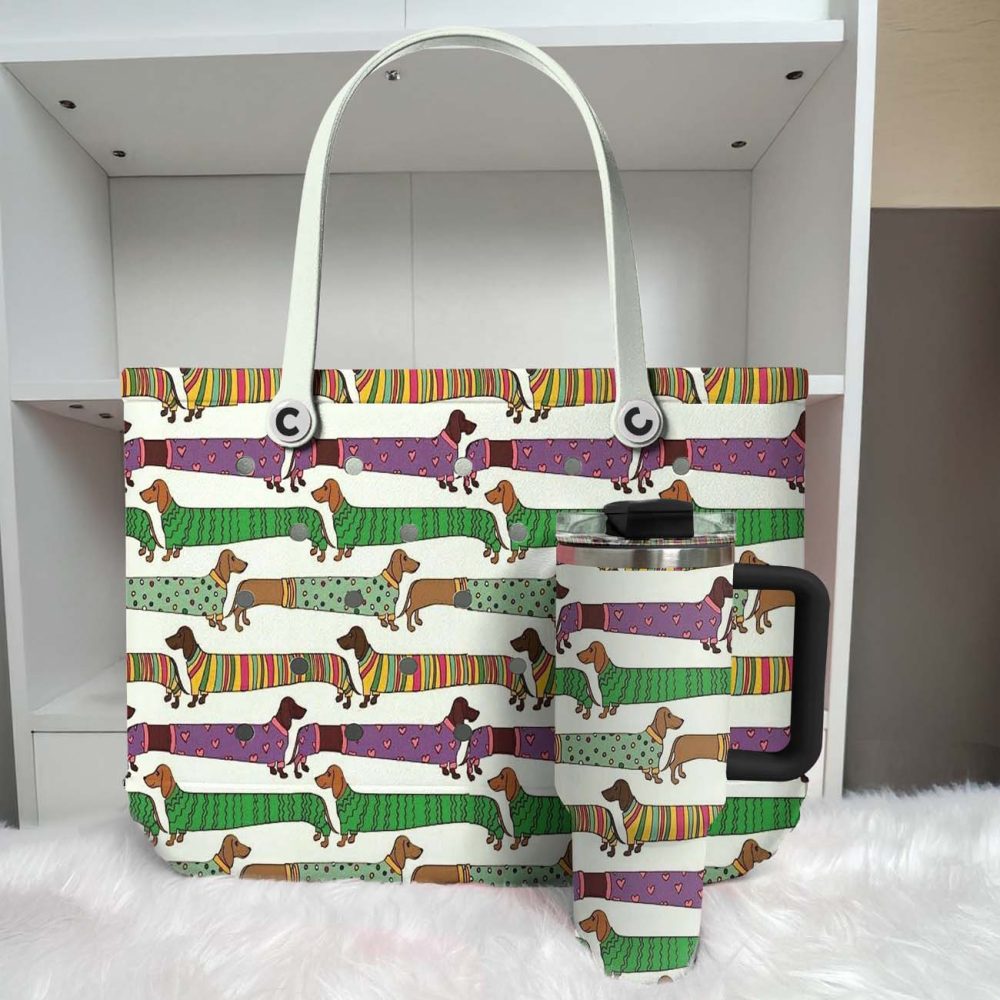 Bucket Tote Bag, Limited Edition Bogg Bag, Beach Bag Running Pup - Image 2