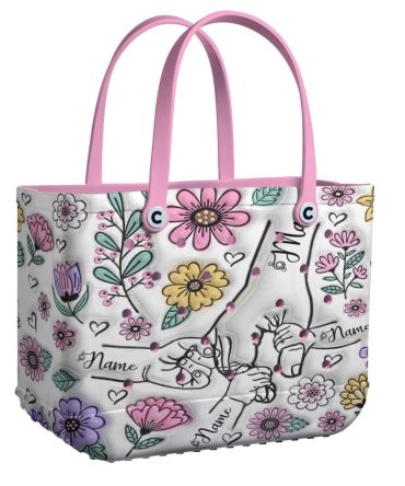 Custom Floral Tote Bag With Pink Handles – Personalized Design For Stylish Everyday Use
