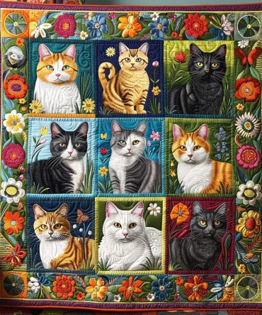 Whimsical Whiskers Quilted Blanket