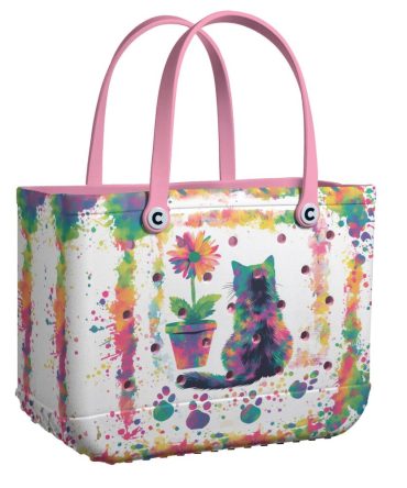 Colorful Cat & Flower Tote Bag – Waterproof, Spacious & Stylish For Everyday Use