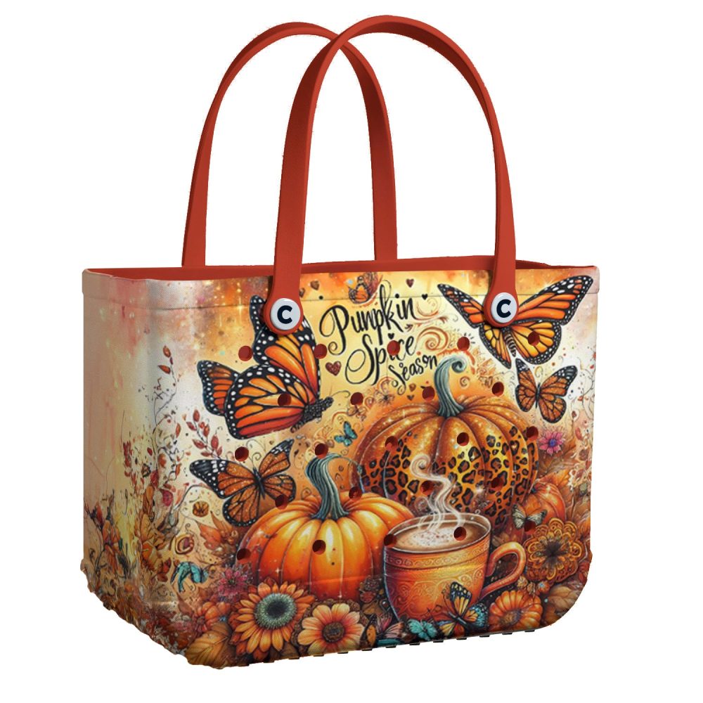 Fall Vibes Tote Bag - Pumpkin Spice & Butterfly Design - Perfect Autumn Accessory