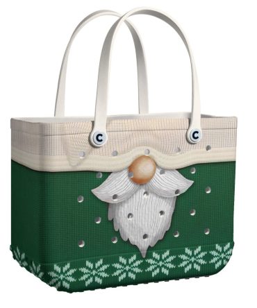 Festive Green Tote Bag With Santa Gnome Design – Perfect For Holiday Shopping & Gifts