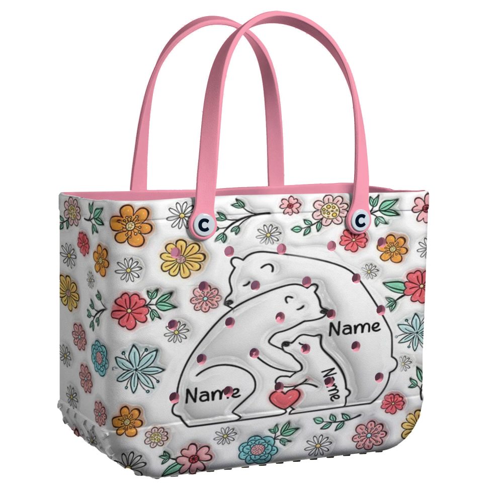 Custom Floral Bear Family Tote Bag - Personalized Gift For Mom & Kids - Stylish & Durable - Image 12