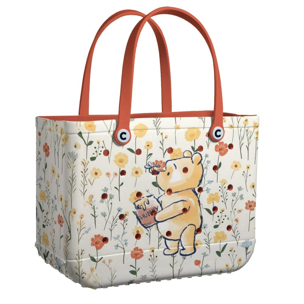 Charming Floral Tote Bag With Cute Bear Design – Perfect For Everyday Use!