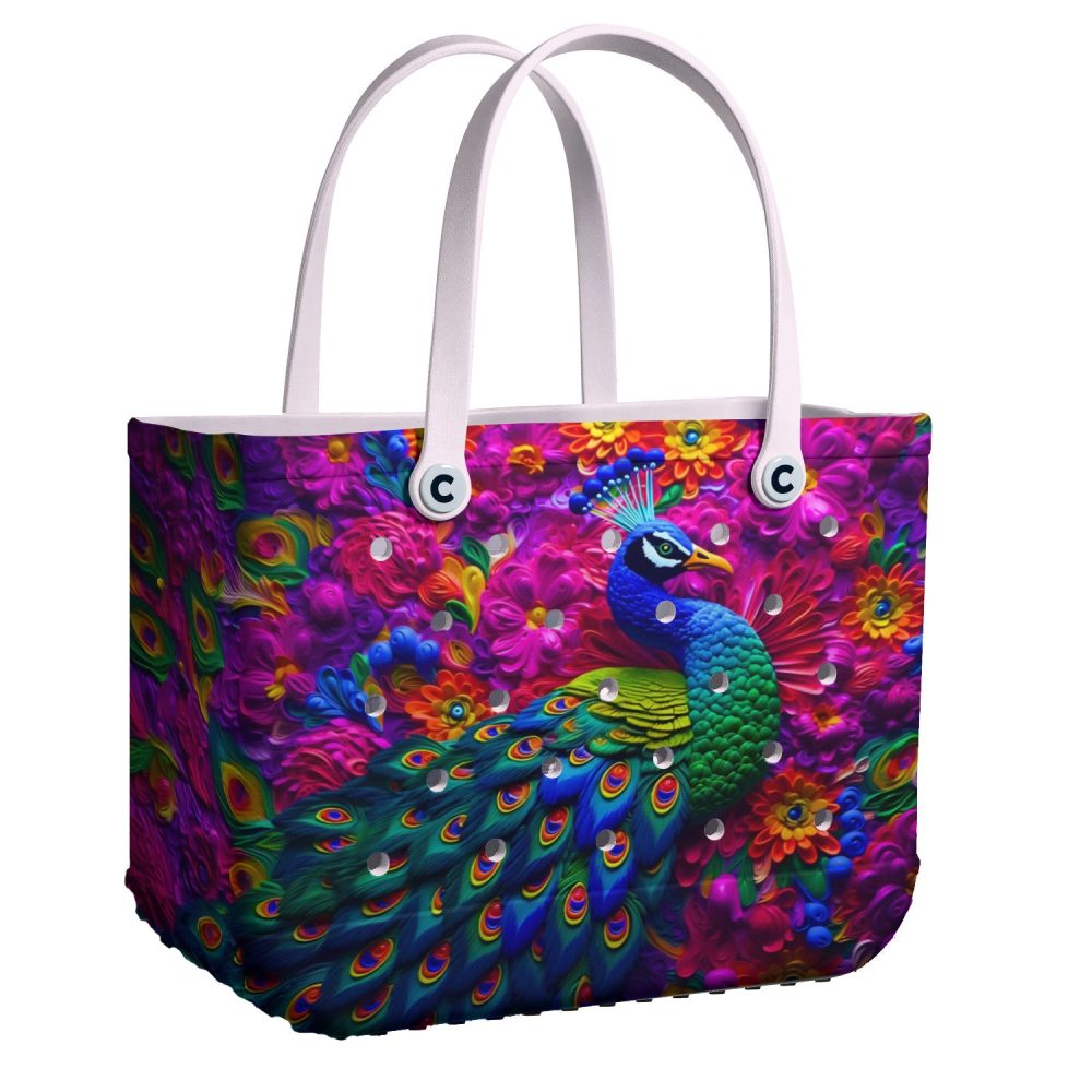 Vibrant Peacock Tote Bag - Colorful Floral Design, Perfect For Everyday Use