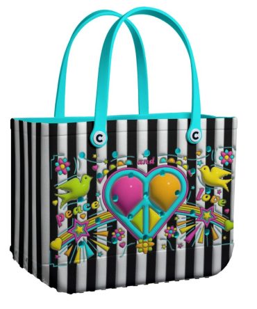 Colorful Peace & Love Tote Bag - Vibrant Striped Design With Heart & Bird Accents - Perfect For Everyday Use!