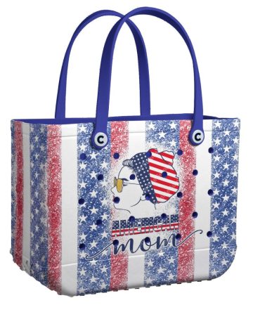 Patriotic 'American Mom' Tote Bag – Stylish Red, White & Blue Stars Design For Everyday Use