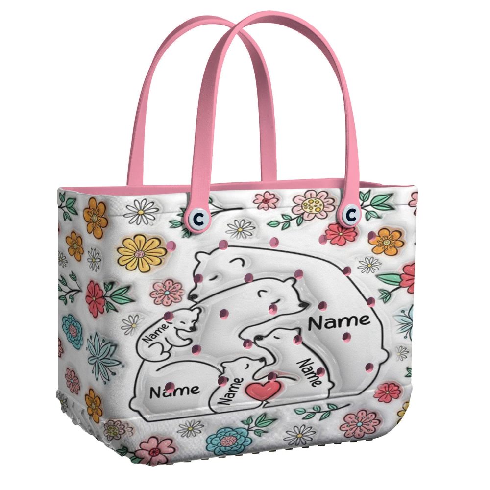 Custom Floral Bear Family Tote Bag - Personalized Gift For Mom & Kids - Stylish & Durable - Image 9