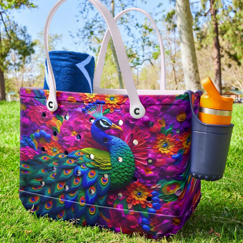 Vibrant Peacock Tote Bag - Colorful Floral Design, Perfect For Everyday Use - Image 2