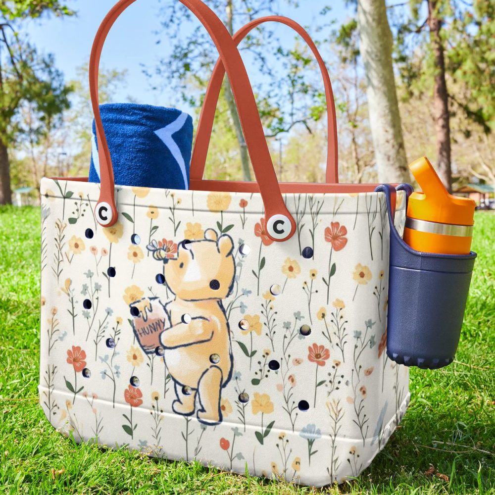 Charming Floral Tote Bag With Cute Bear Design – Perfect For Everyday Use! - Image 3