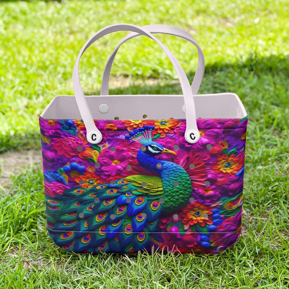 Vibrant Peacock Tote Bag - Colorful Floral Design, Perfect For Everyday Use - Image 4
