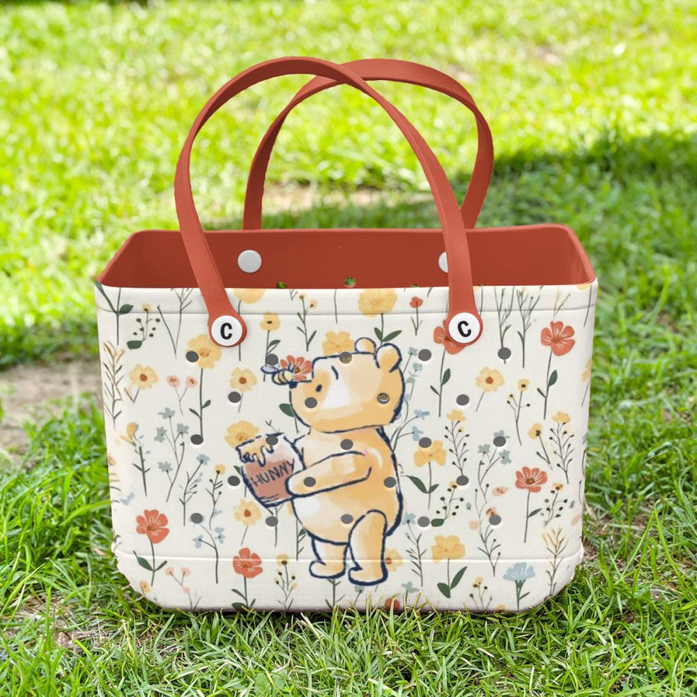 Charming Floral Tote Bag With Cute Bear Design – Perfect For Everyday Use! - Image 4