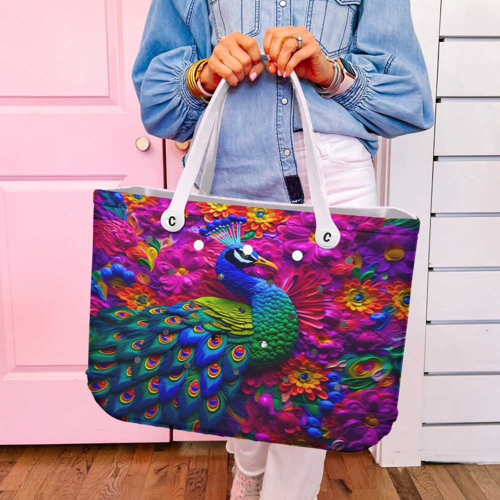 Vibrant Peacock Tote Bag - Colorful Floral Design, Perfect For Everyday Use - Image 3