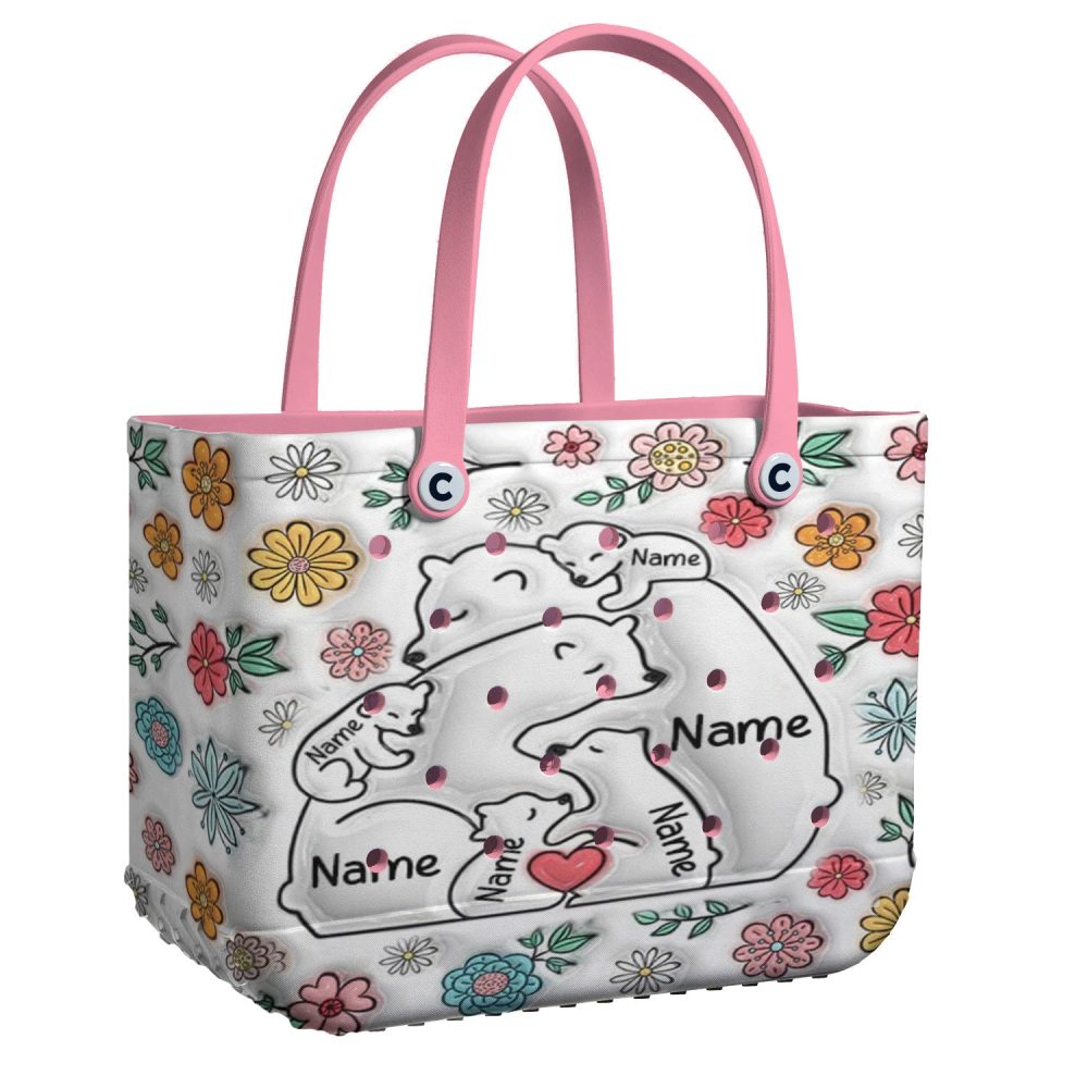 Custom Floral Bear Family Tote Bag - Personalized Gift For Mom & Kids - Stylish & Durable - Image 10