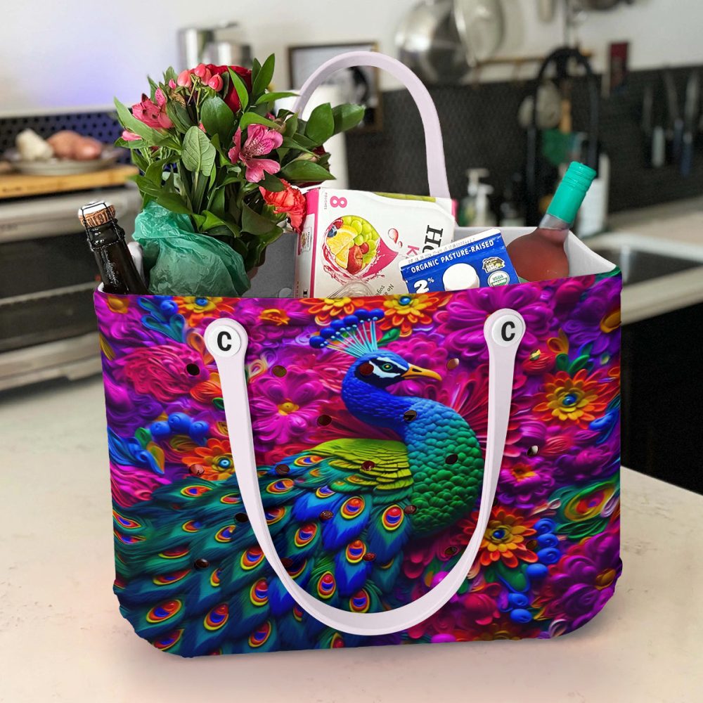Vibrant Peacock Tote Bag - Colorful Floral Design, Perfect For Everyday Use - Image 5
