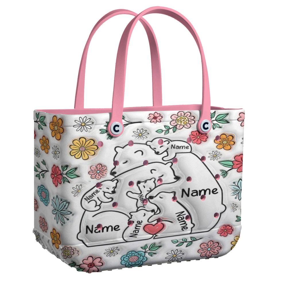 Custom Floral Bear Family Tote Bag - Personalized Gift For Mom & Kids - Stylish & Durable - Image 11