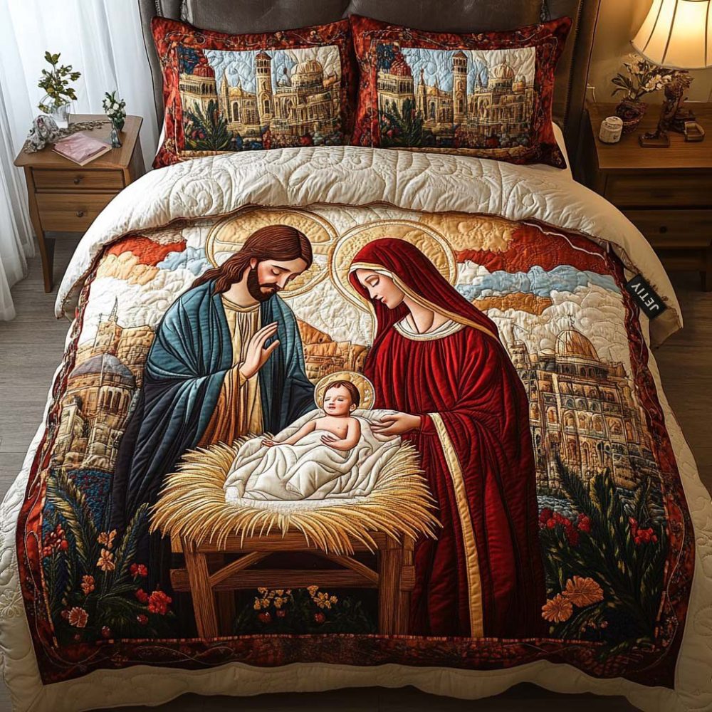Serenity In The Manger 3-Piece Quilted Bedding Set