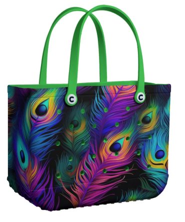 Vibrant Peacock Feather Tote Bag – Stylish, Spacious & Eco-Friendly Shopping Companion