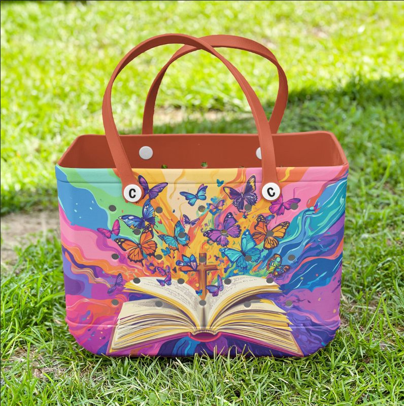 Bucket Tote Bag, Limited Edition Bogg Bag, Beach Bag Magic Pages - Image 3