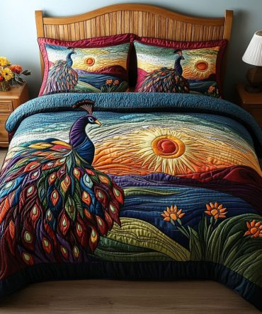 A Plumed Path Through Paradise 3-Piece Quilted Bedding Set