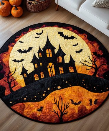 Abandoned Halloween Castle Quilted Round Mat