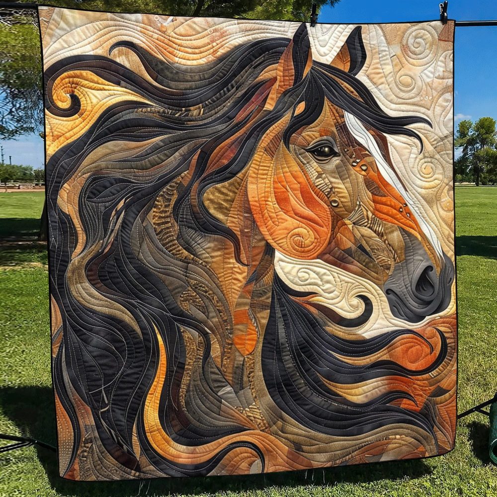 Abstract Horse Quilted Blanket - Image 2