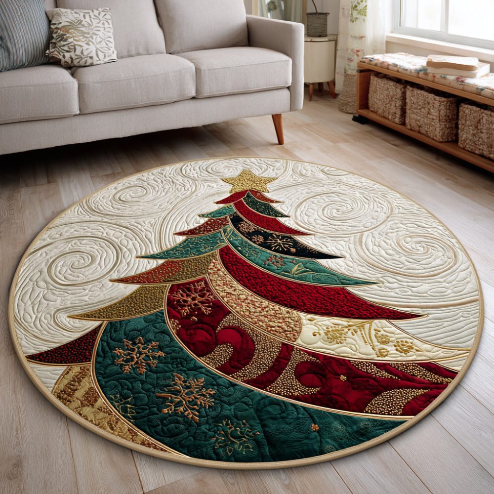 Abstract Christmas Tree Quilted Round Mat