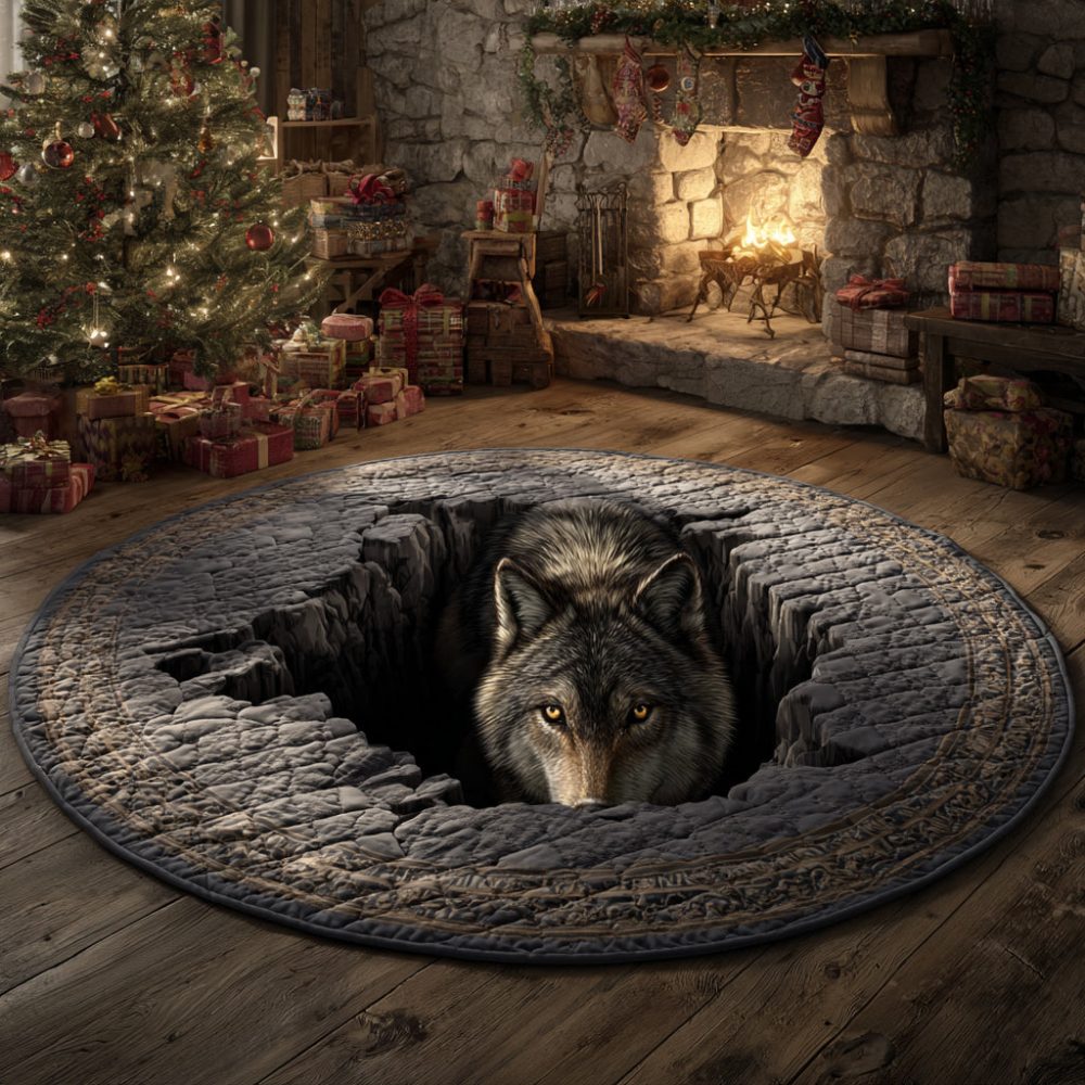Abyss Wolf Cave Quilted Round Mat