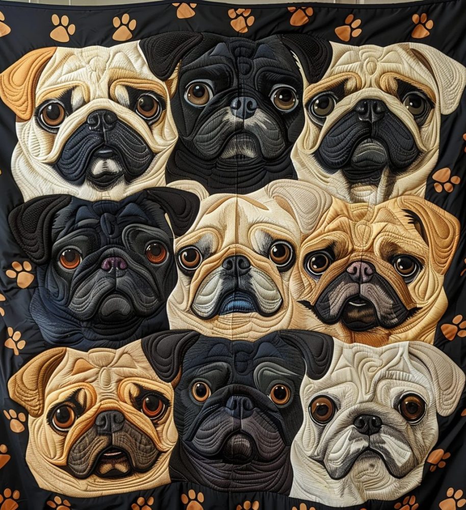 Adorable Pug Gallery Quilted Blanket