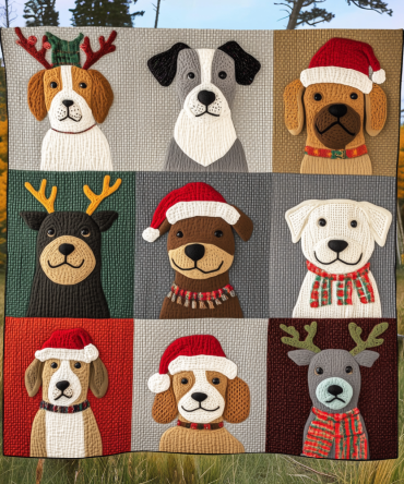 Adorable Dog Snowflakes Quilted Blanket
