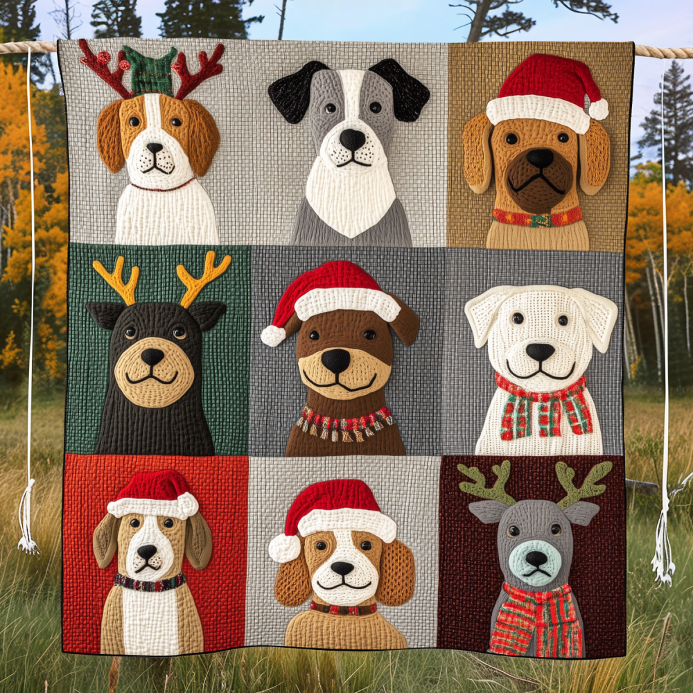 Adorable Dog Snowflakes Quilted Blanket