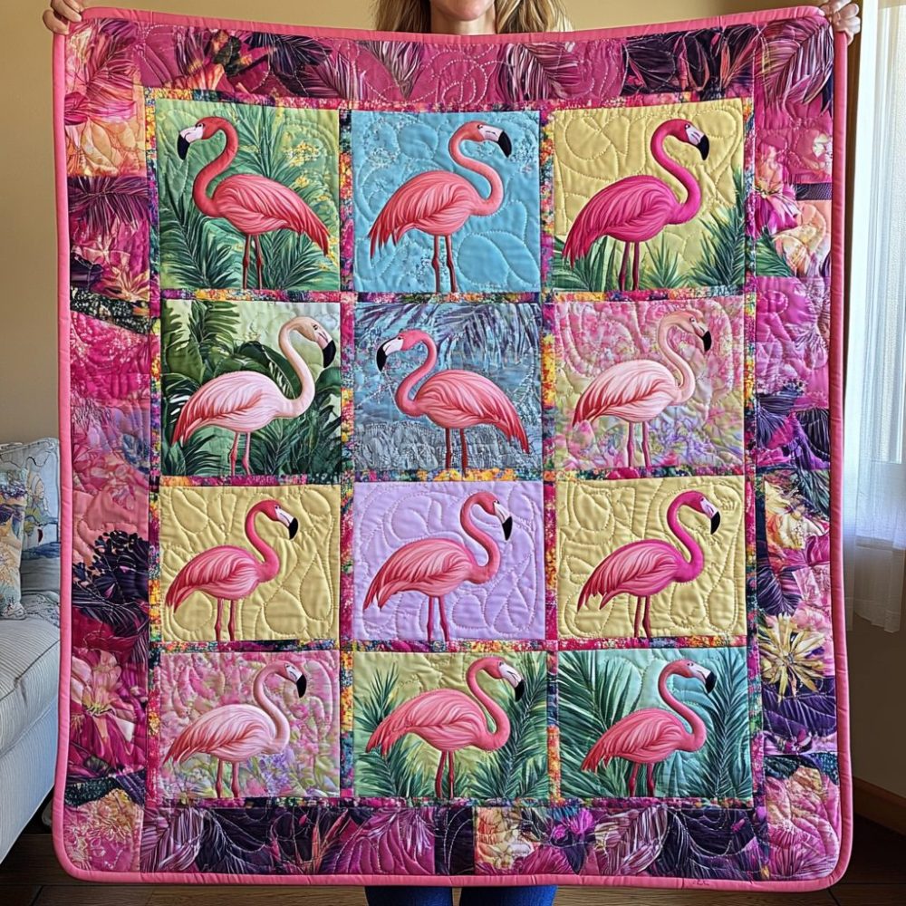 Adorable Flamingo Quilted Blanket
