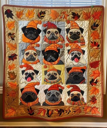 Adorable Pug Quilted Blanket