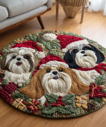 Adorable Shih Tzu Quilted Round Mat