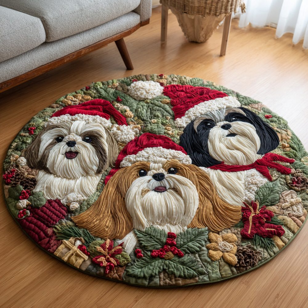 Adorable Shih Tzu Quilted Round Mat