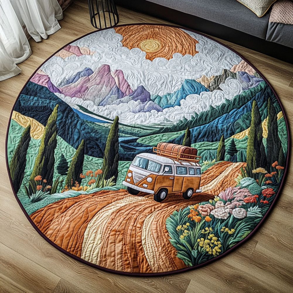 Adventure Road Quilted Round Mat