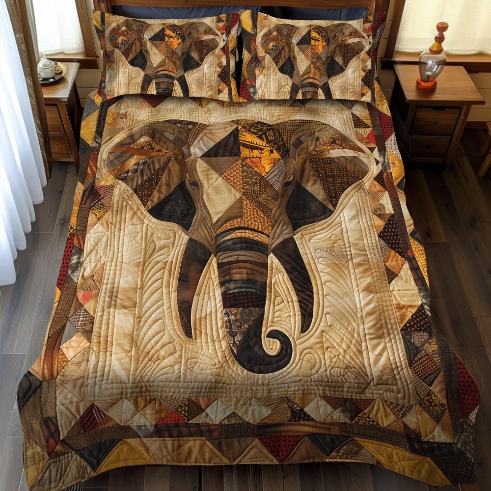 African Elephant 3-Piece Quilted Bedding Set