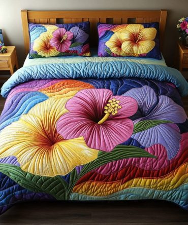 Aloha Blossom 3-Piece Quilted Bedding Set