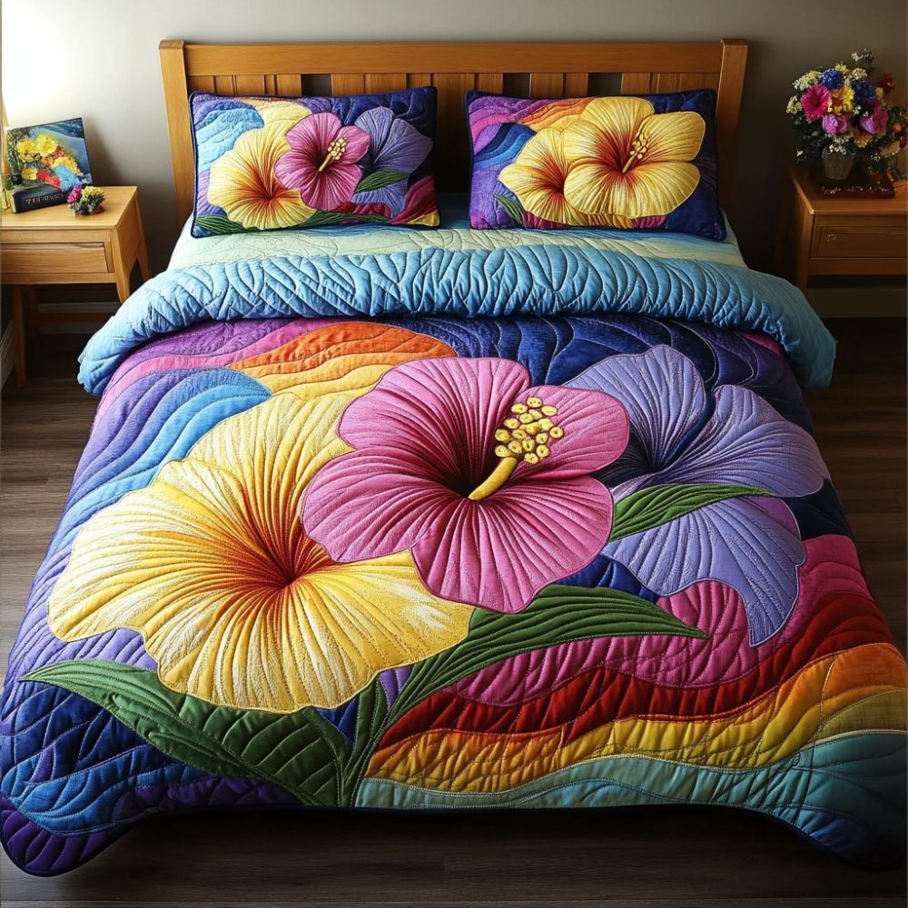 Aloha Blossom 3-Piece Quilted Bedding Set